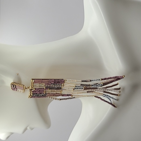 Long dangle beaded, colorful earrings. - Picture 4 of 8